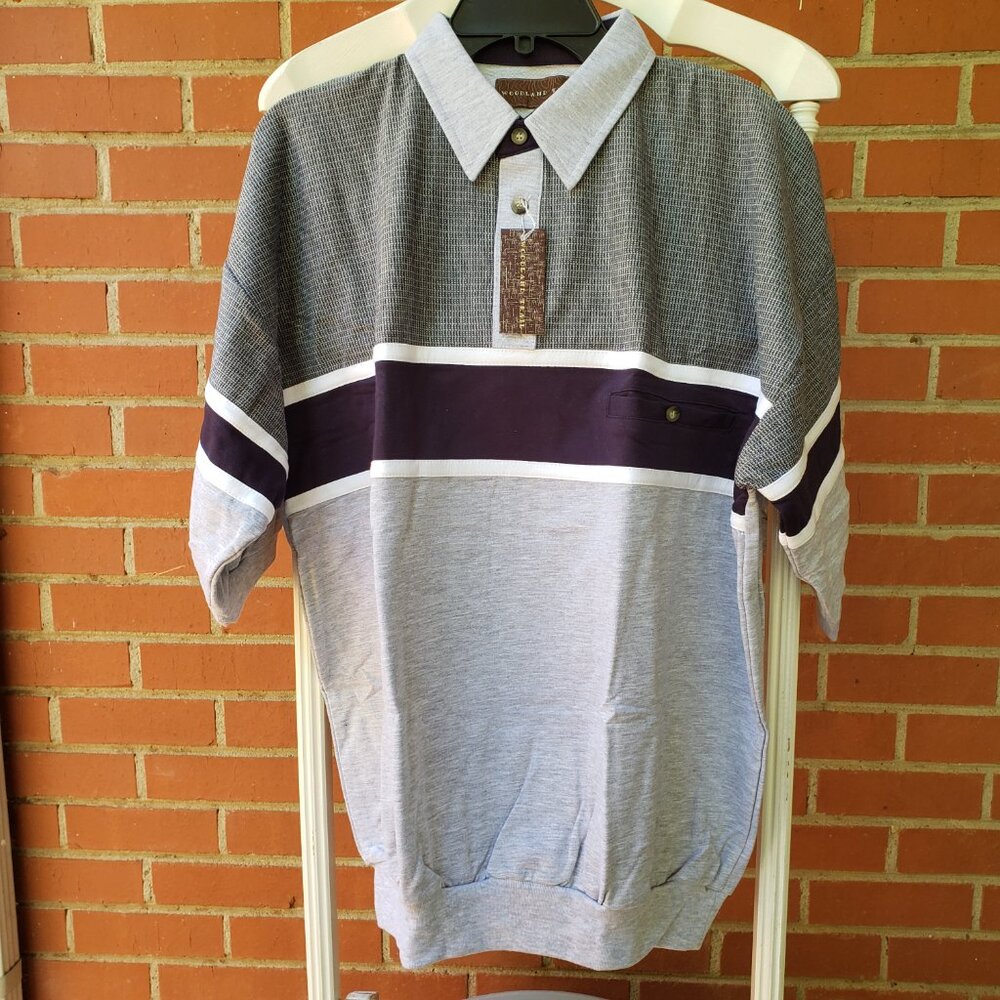 BNWT WOODLAND TRAIL Traveler polo in Grey - Navy - White (L) color block